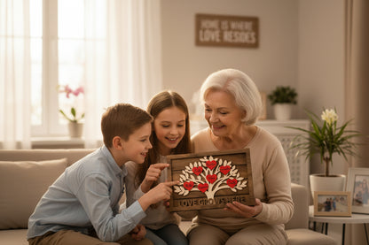 Personalized Wooden Family Tree Decor with Names – Heart-Shaped Family Tree Sign, Freestanding Home Decor